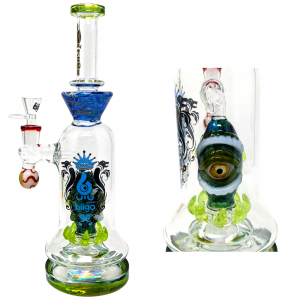 BIIGO Glass By Lookah - 14" Frightful Stare Toothsome Perc Water Pipe - Blue  [GT050]
